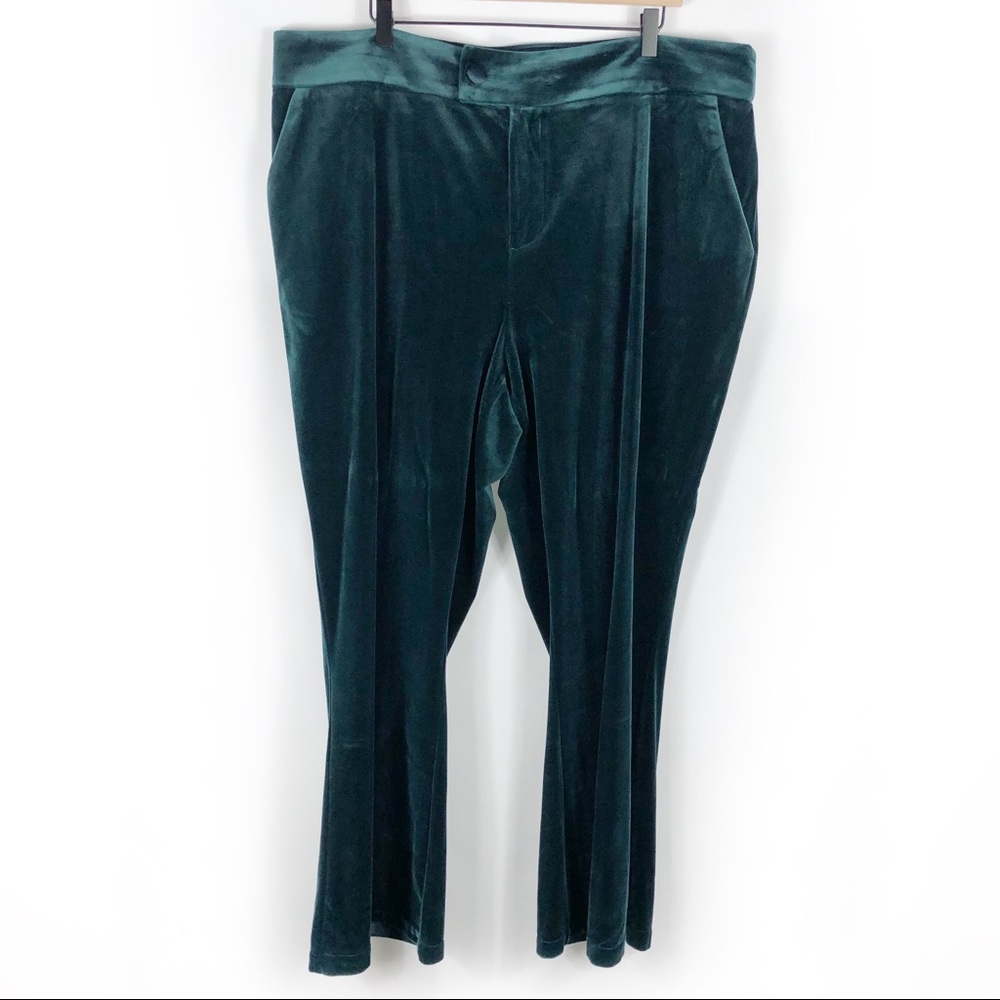 SOLD-Universal Standard Farrah Velvet Pants Green Flared - Picture 2 of 10